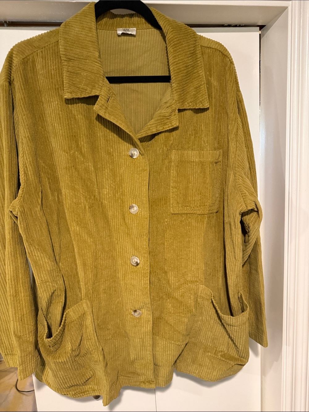 Corduroy Button-Front Jacket in Chartreuse - buttery soft size L
